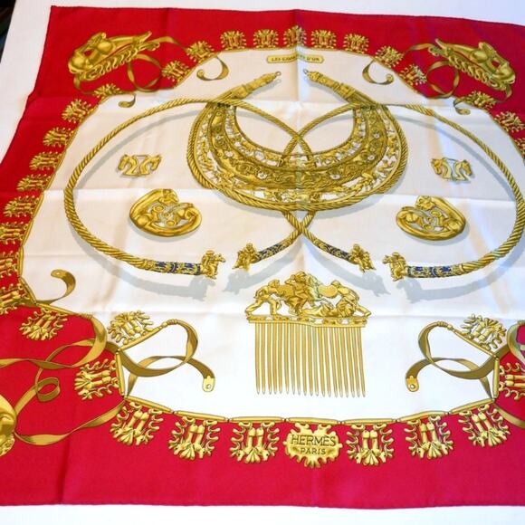 Hermes Les Cavaliers d'Or Silk Scarf Red and Gold - Picture 3 of 11